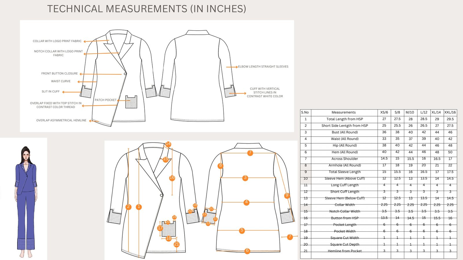 Measurements: blazer