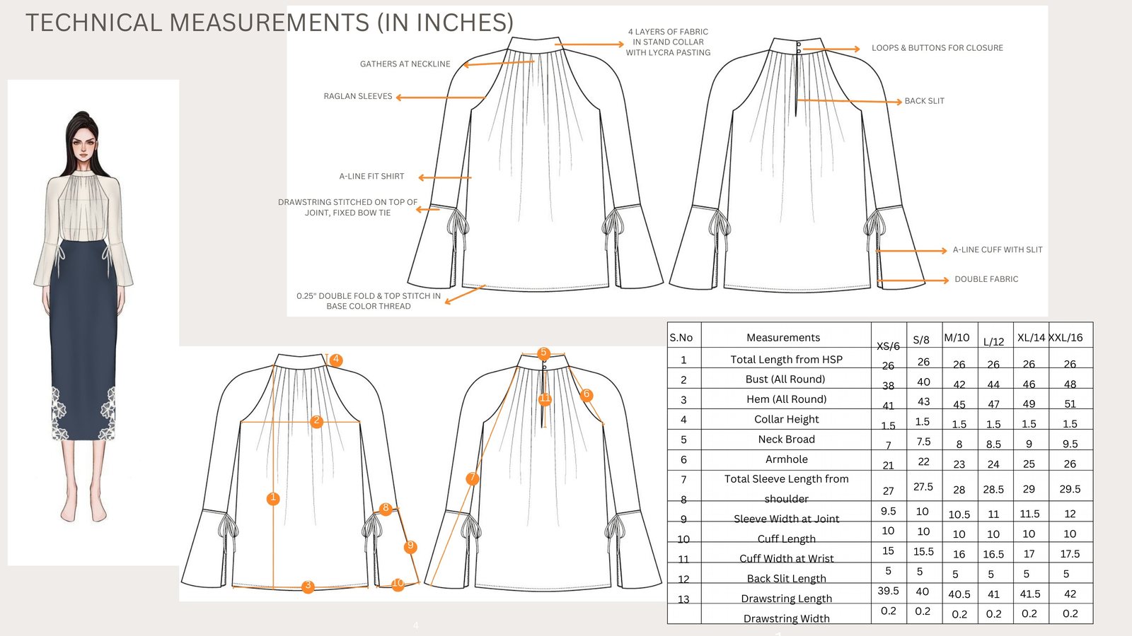 Measurements: raglan top